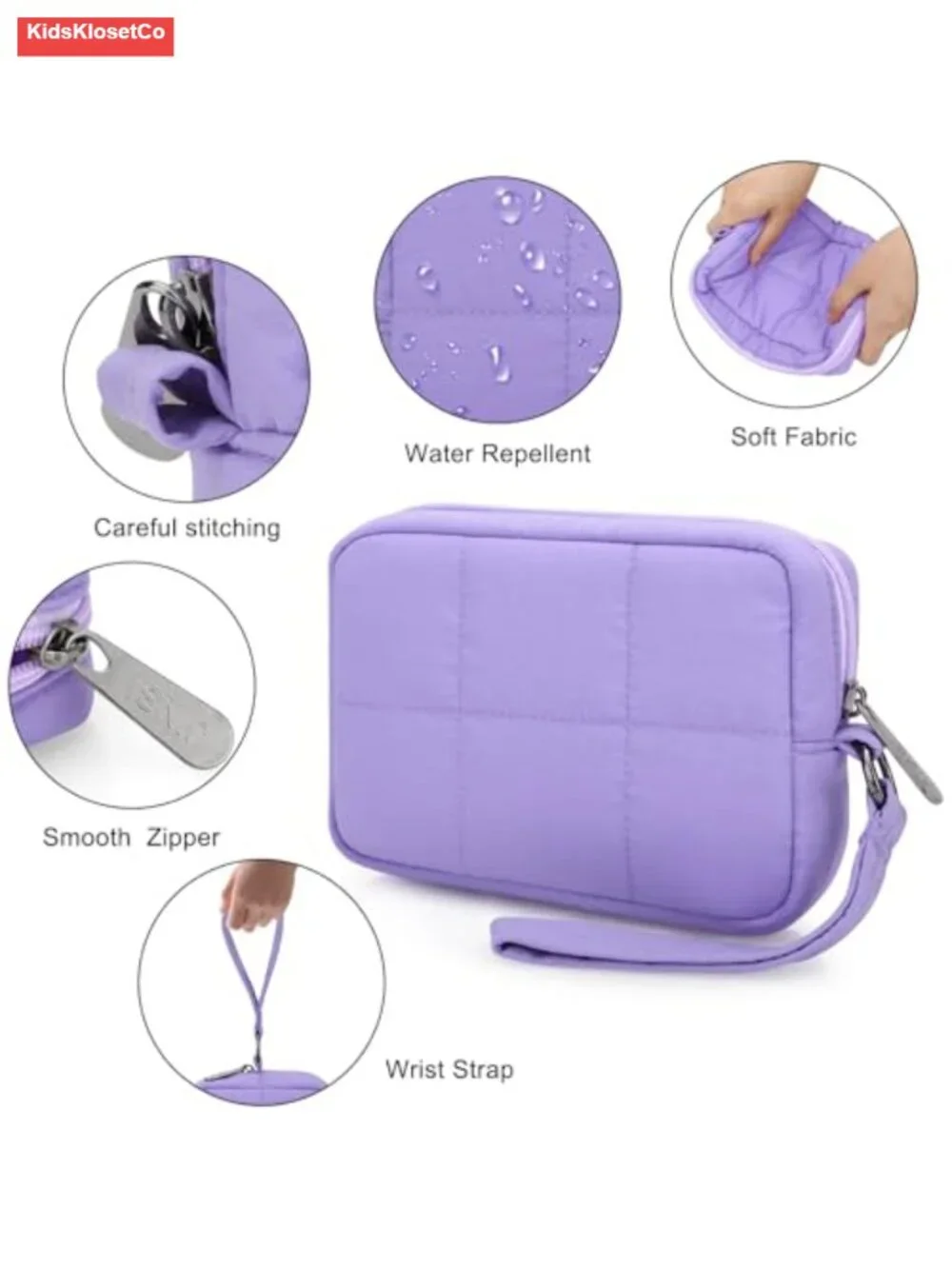 Quilted Nylon Wristlet Pouch Women's Travel Makeup Bag
